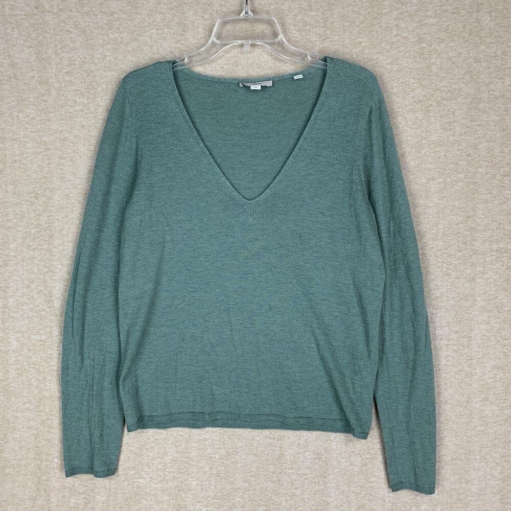 Vince Wool Sweater Women's L Green V-Neck Long Sleeve Cashmere Blend Luxury